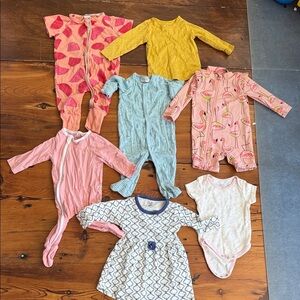 3 to 6 month baby girl bundle of sleeper pjs bathing suit dress shirts